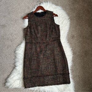 Ann Taylor Brown Multicolor Tweed Sheath Midi Dress Size 8P